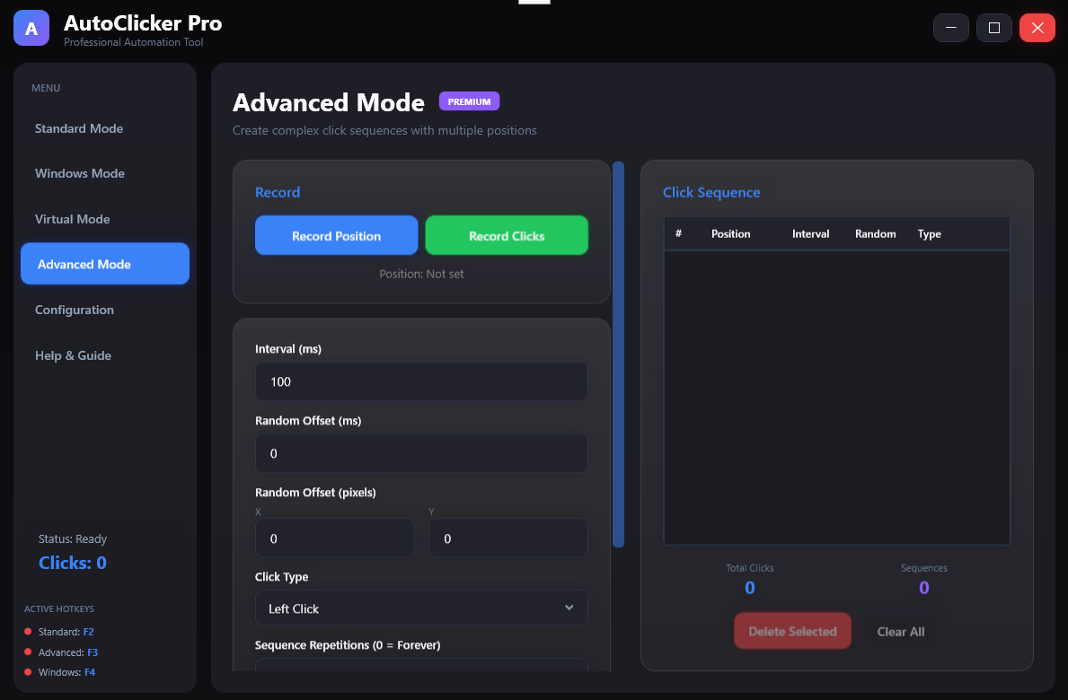 AutoClick Pro advanced mode — multi-location sequences, scheduling, and random interval settings
