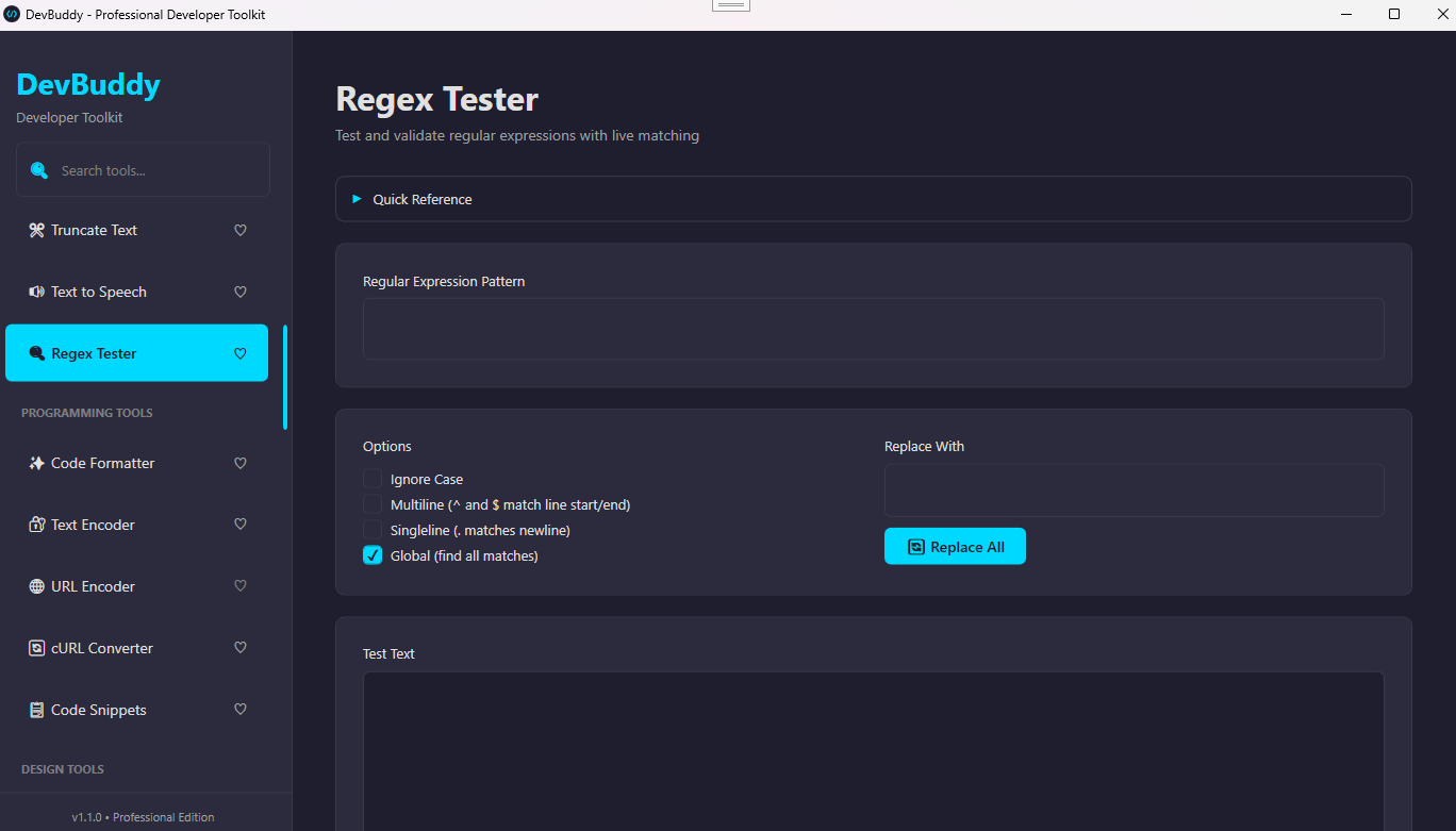 DevBuddy main interface showing the tool sidebar and code formatter