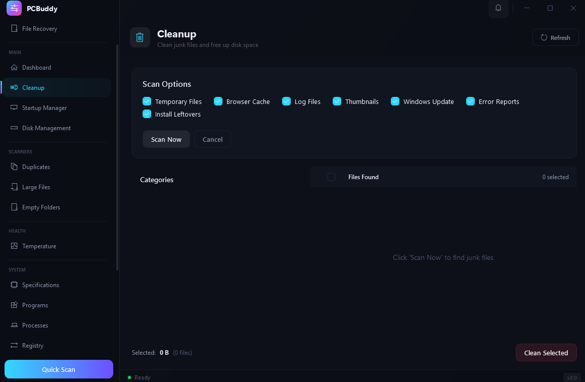 PCBuddy junk cleanup and system cleaner